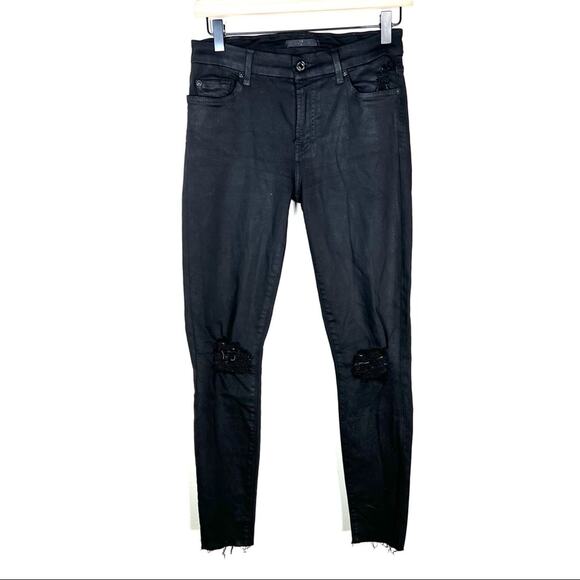 7 for all Mankind Black distressed unfinished hem skinny jeans size 27 - Picture 1 of 9